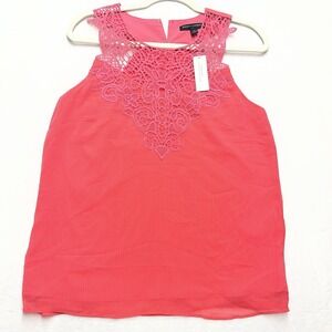 Banana Republic Sleeveless Crochet Lace Georgette Top Women Small Coral Pink NEW